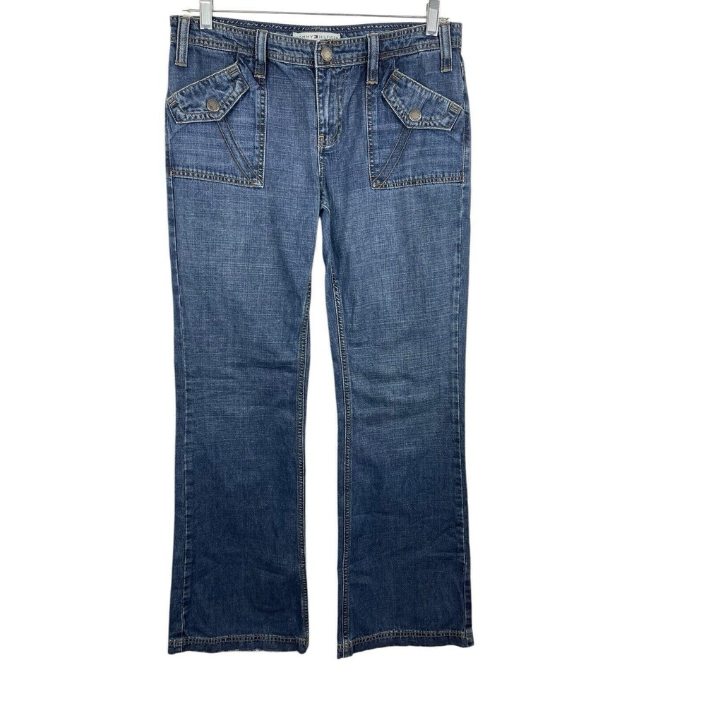 Tommy Hilfiger Y2K 90s Pork Chop Pocket Cargo Look Distressed Bootcut Jeans 10
